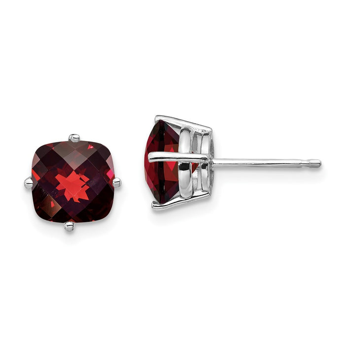 Buy Exclusive 14K White Gold Cushion Garnet Checker Earrings - 7x7mm, Stylish & Affordable-1