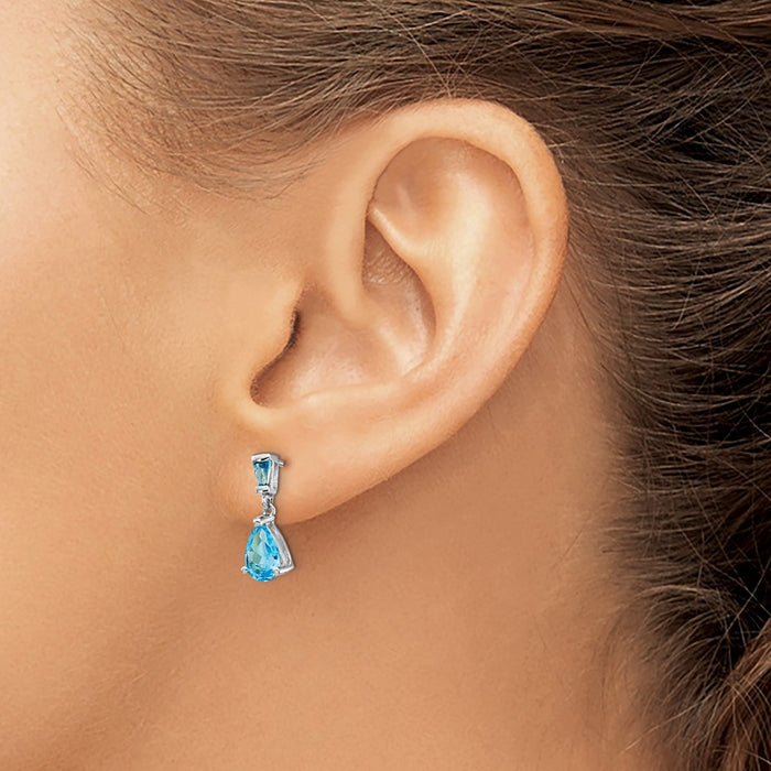 High-Quality 14K White Gold Blue Topaz Drop Earrings - Stylish Luxury Value-3