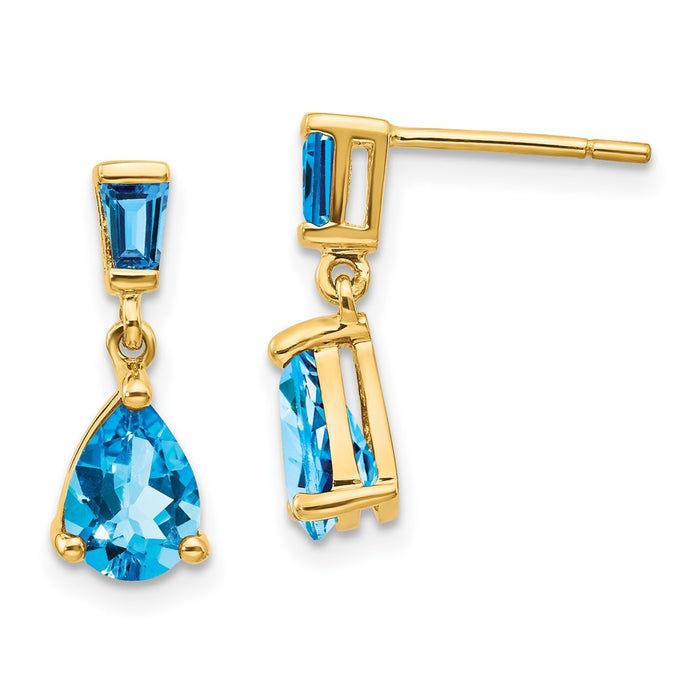 Shop Stylish 14K Gold Blue Topaz Drop Earrings - 1.5" Length, Luxurious Value-1