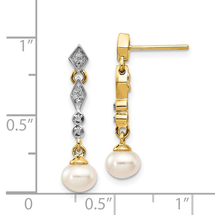 High-Quality 14K White Gold Pearl Earrings, 5-6mm, Stylish 0.04ct Diamond Accents-4