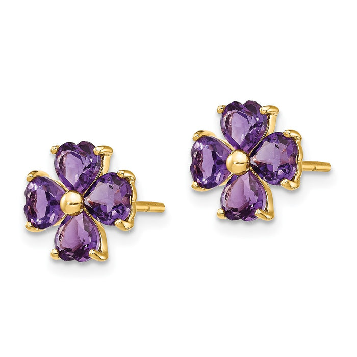 Shop Exclusive 14K Gold Heart-Shaped Amethyst Floral Stud Earrings - Stylish!-2