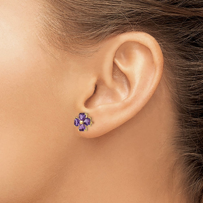 Shop Exclusive 14K Gold Heart-Shaped Amethyst Floral Stud Earrings - Stylish!-3