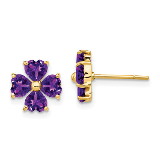 Shop Exclusive 14K Gold Heart-Shaped Amethyst Floral Stud Earrings - Stylish!