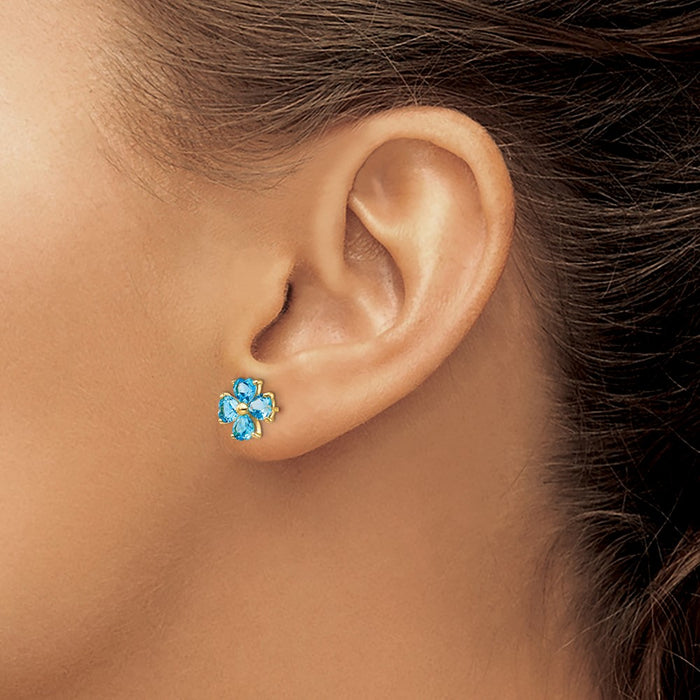 Buy Stylish 14K Gold Heart-Shaped Swiss Blue Topaz Floral Stud Earrings-3