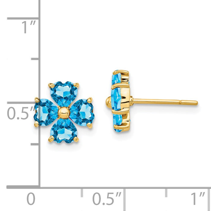 Buy Stylish 14K Gold Heart-Shaped Swiss Blue Topaz Floral Stud Earrings-4