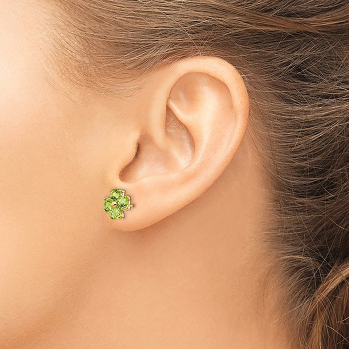 Exclusive 14K Gold Heart-Shaped Peridot Floral Stud Earrings - Stylish Value!-3