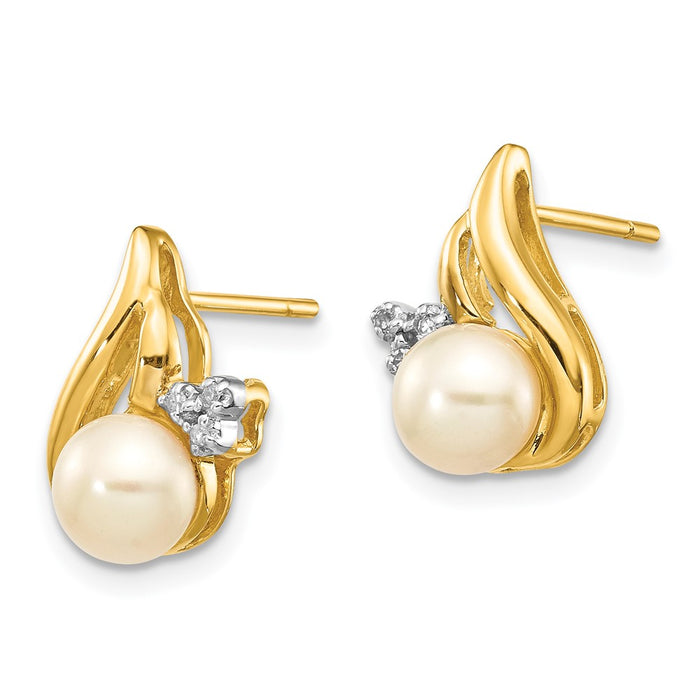 Buy Stylish 14K Gold & Rhodium Pearl Earrings | 5-6mm Freshwater & 0.02ct Diamond-2