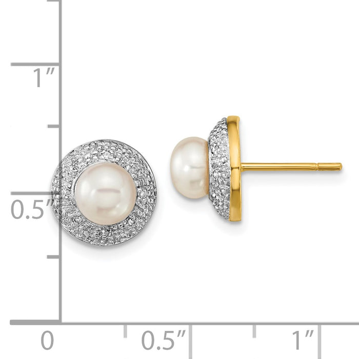Buy Stylish 14K Gold & Rhodium Freshwater Pearl Earrings with 0.05ct Diamonds-4