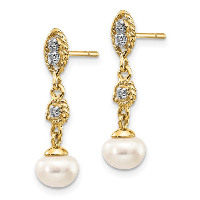 Shop 14K White Gold Pearl Earrings - 6-7mm Freshwater Gems & 0.02ct Diamonds-2