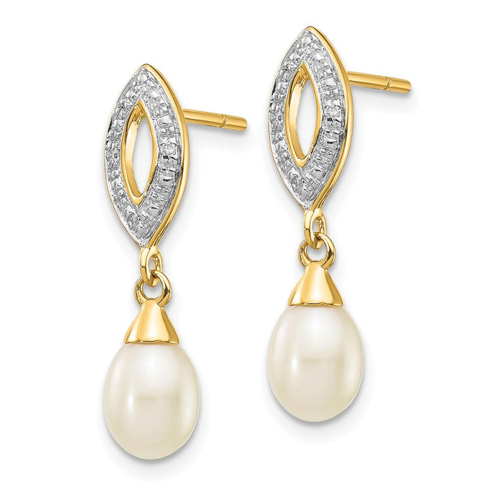 Shop Stylish 14K Gold Teardrop Pearl Earrings, 7x5mm with .01ct Diamond Accents-2
