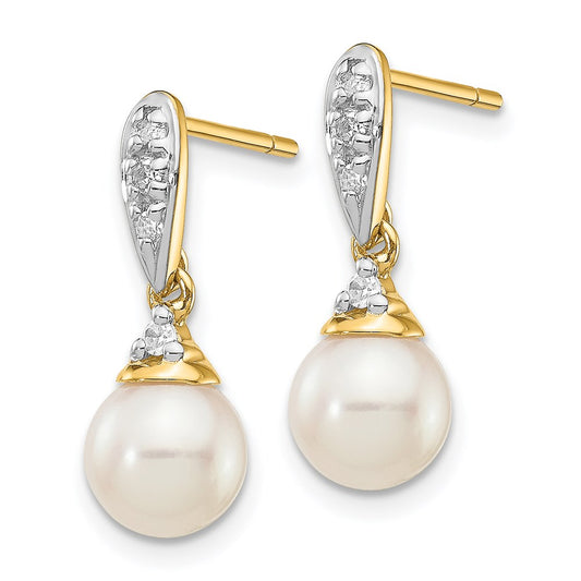 Buy Stylish 14K White Gold Dangle Earrings with 6-7mm Pearls & Diamonds