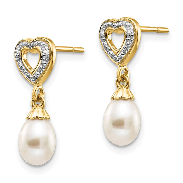 High-Quality 14K Gold Teardrop FWC Pearl Earrings with .01ct Diamond Accents-2