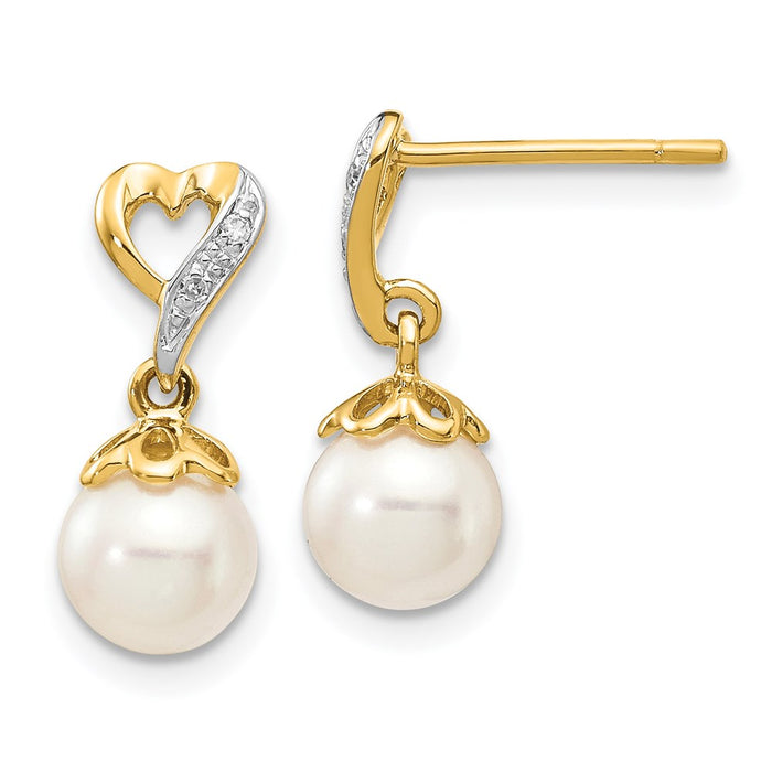Shop Exclusive 14K Gold Dangle Earrings with 6-7mm Pearls & .01ct Diamond-1
