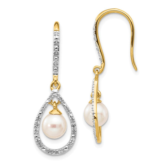Exclusive 14K White Gold Dangle Earrings with 6-7mm Pearls & 0.02ct Diamonds