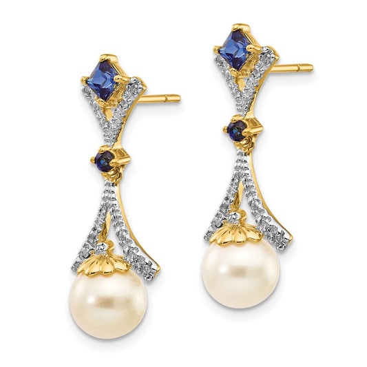 Shop Exclusive 14K Gold 7-8mm Freshwater Pearl & Created Sapphire Earrings