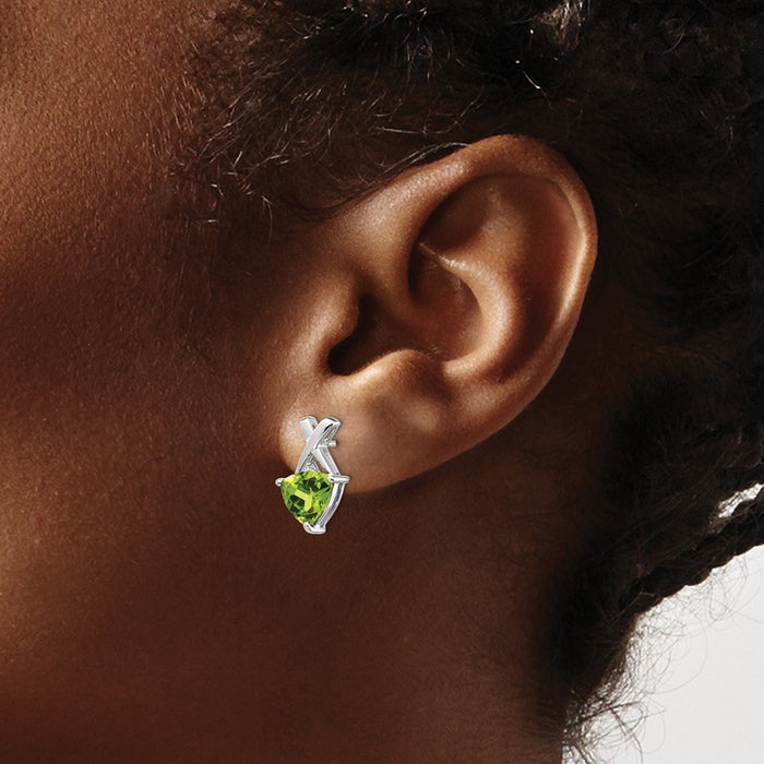 Exclusive 14K White Gold Trillion Peridot & White Topaz Stud Earrings - Stylish Value-3