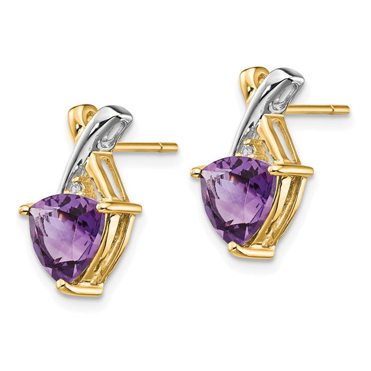 Exclusive 14K Gold & Rhodium Amethyst Earrings | Stylish Trillion Design