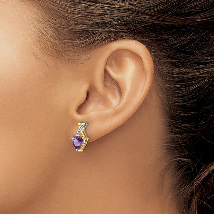 Exclusive 14K Gold & Rhodium Amethyst Earrings | Stylish Trillion Design-3