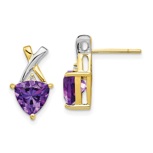 Exclusive 14K Gold & Rhodium Amethyst Earrings | Stylish Trillion Design