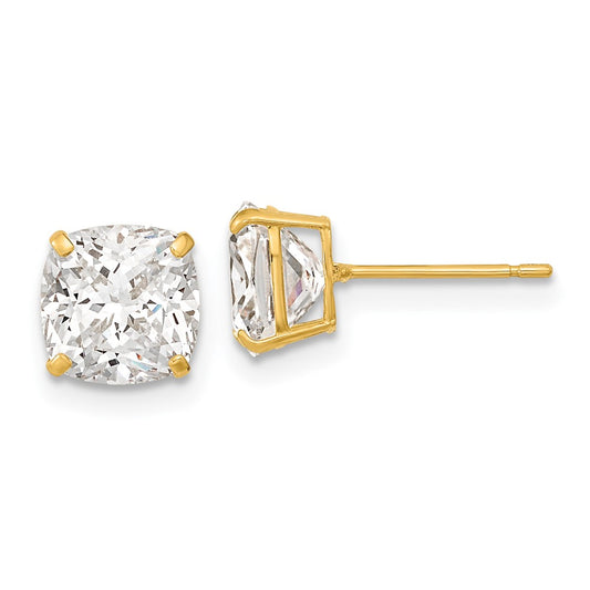 Buy Exclusive 14K Gold Polished Cushion Cut CZ Stud Earrings - 7x7 mm