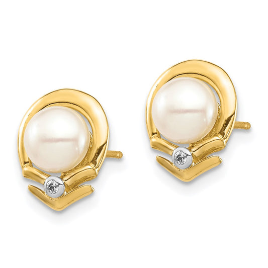 High-Quality 14K White Gold Pearl Button Earrings with .02 Carat Diamonds - Stylish Value!