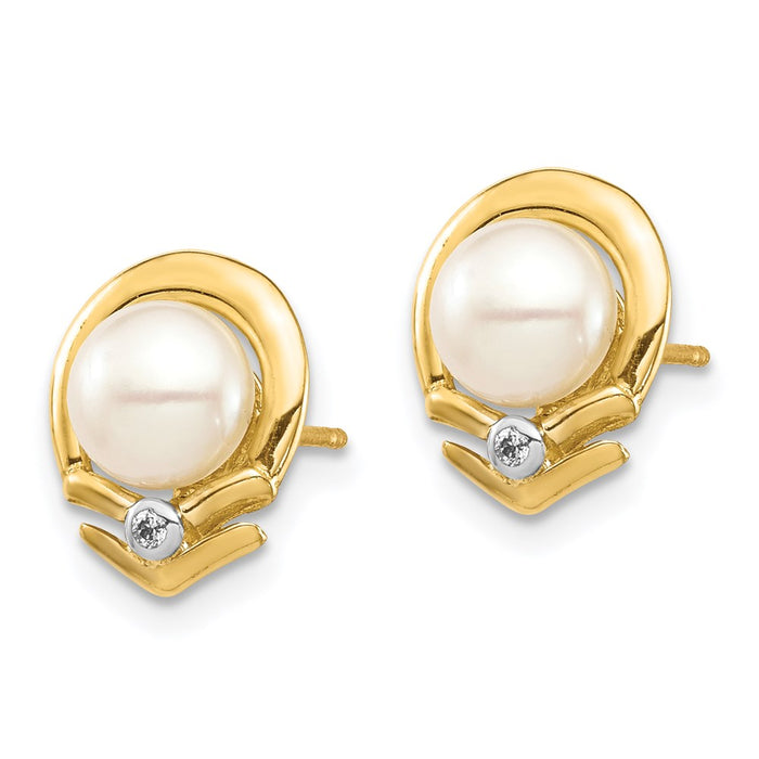 High-Quality 14K White Gold Pearl Button Earrings with .02 Carat Diamonds - Stylish Value!-2