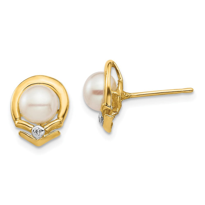 High-Quality 14K White Gold Pearl Button Earrings with .02 Carat Diamonds - Stylish Value!-1