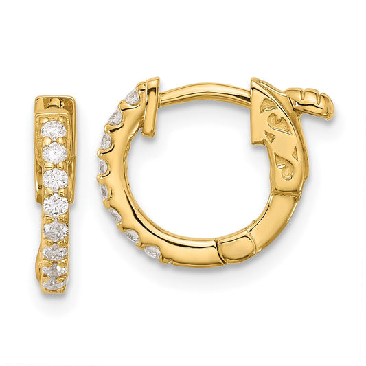 High-Quality 14K Gold .24ct Diamond Round Hoop Earrings - Stylish 16x1.5mm