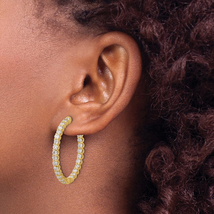 High-Quality 14K Gold 3.1ct Oval Hoop Earrings - Stylish Diamond Accents!-3