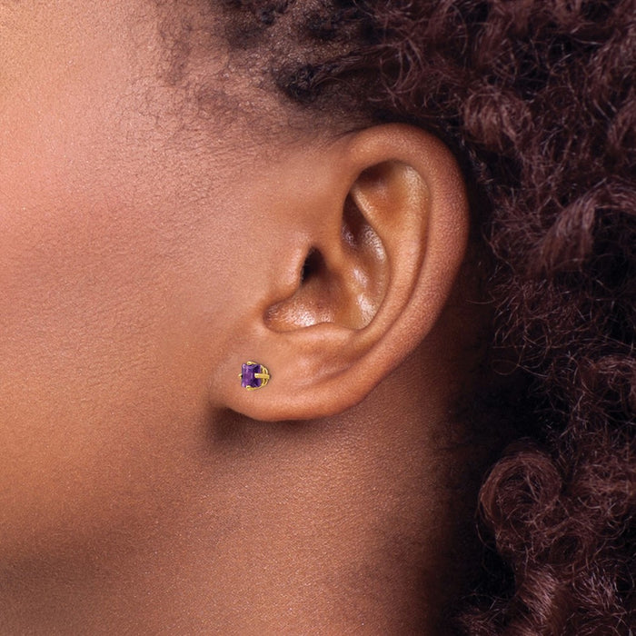 Buy Exclusive 14K Gold 4mm Princess Cut Amethyst Stud Earrings - Luxury Value!-3