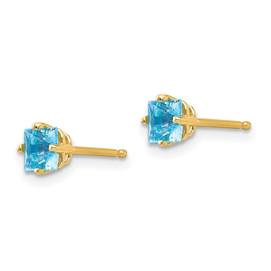 Shop Stylish 14K Gold 4mm Blue Topaz Stud Earrings - Luxury Value Jewelry