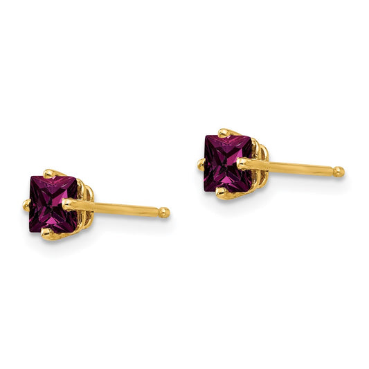 Shop Stylish 14K Gold 4mm Princess Cut Rhodolite Garnet Earrings