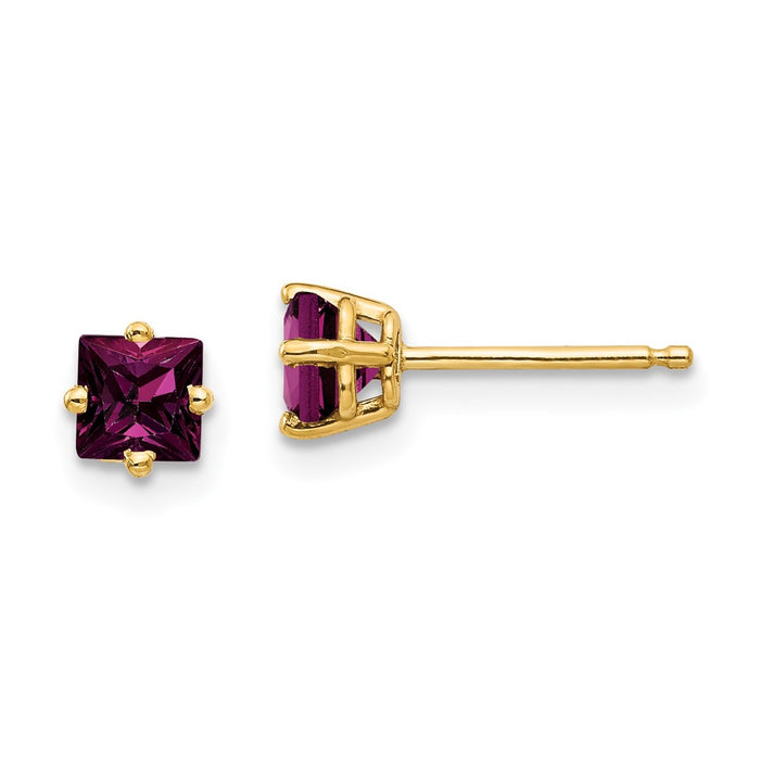 Shop Stylish 14K Gold 4mm Princess Cut Rhodolite Garnet Earrings-1