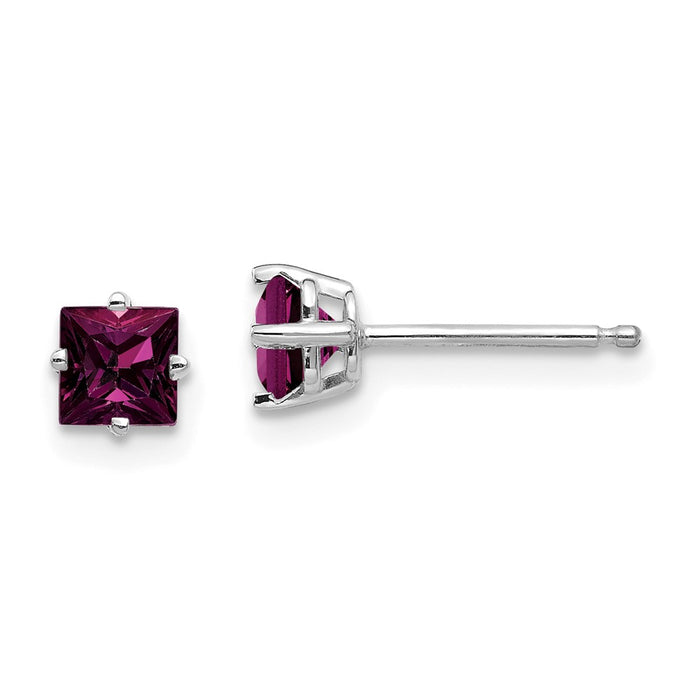 Shop 14K White Gold 4mm Princess Cut Rhodolite Garnet Stud Earrings - Stylish Value!-1