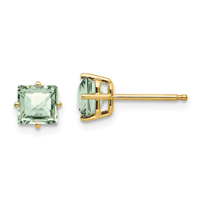 Shop Stylish 14K Gold 5mm Square Checkerboard Green Quartz Earrings-1