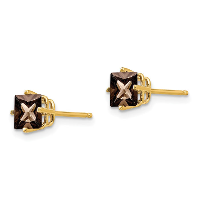 Shop Stylish 14K Gold 5mm Square Smoky Quartz Stud Earrings - Luxury Value!-2