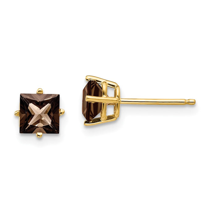 Shop Stylish 14K Gold 5mm Square Smoky Quartz Stud Earrings - Luxury Value!-1