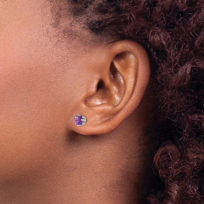 Shop Stylish 14K White Gold 5mm Princess Cut Amethyst Stud Earrings-3