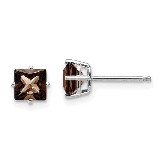High-Quality 14K Gold 5mm Square Smoky Quartz Stud Earrings - Stylish Value!