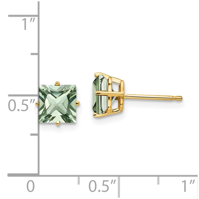 Shop Stylish 14K Gold 6mm Square Green Quartz Stud Earrings - Affordable Luxury-4