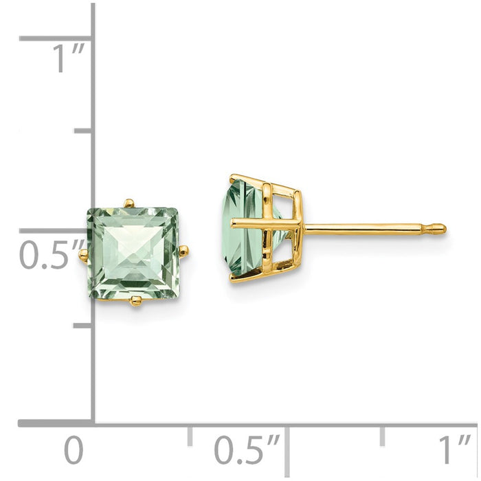 Shop Stylish 14K Gold 6mm Square Checkerboard Green Quartz Earrings - Luxury Value!-4