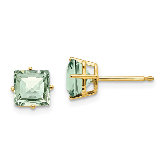 Shop Stylish 14K Gold 6mm Square Checkerboard Green Quartz Earrings - Luxury Value!