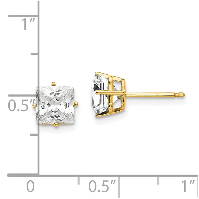 High-Quality 14K Gold 6mm Princess Cut CZ Stud Earrings - Stylish Value Buy-4