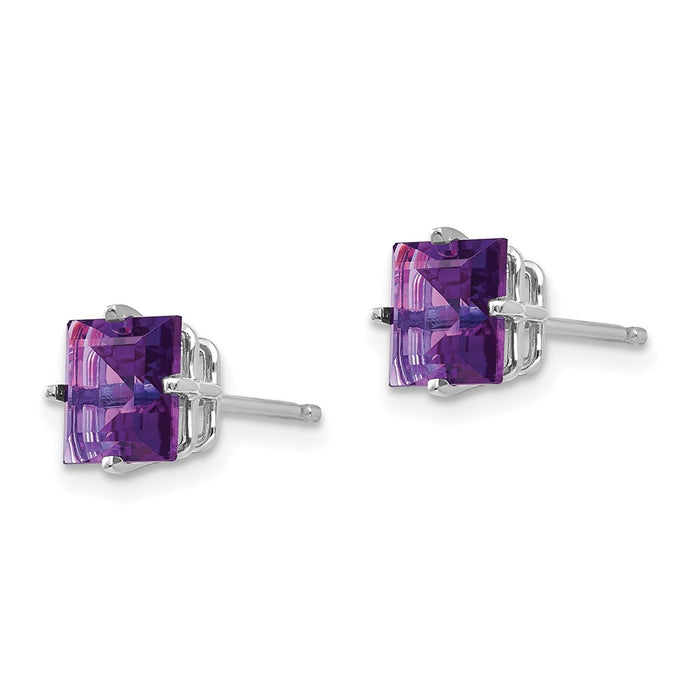 Shop 14K White Gold 6mm Princess Cut Amethyst Stud Earrings - Stylish Value!-2