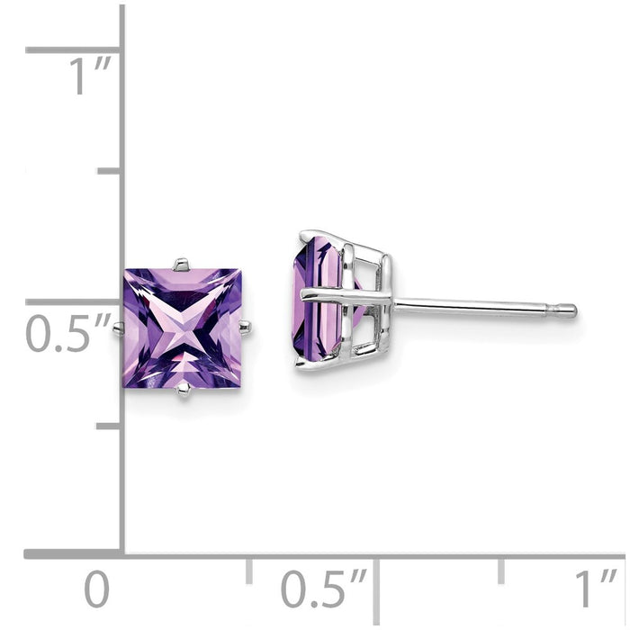 Shop 14K White Gold 6mm Princess Cut Amethyst Stud Earrings - Stylish Value!-4
