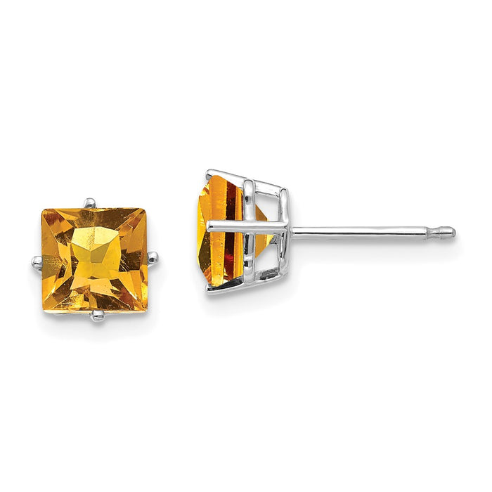 Buy Stylish 14K White Gold 6mm Princess Cut Citrine Stud Earrings-1