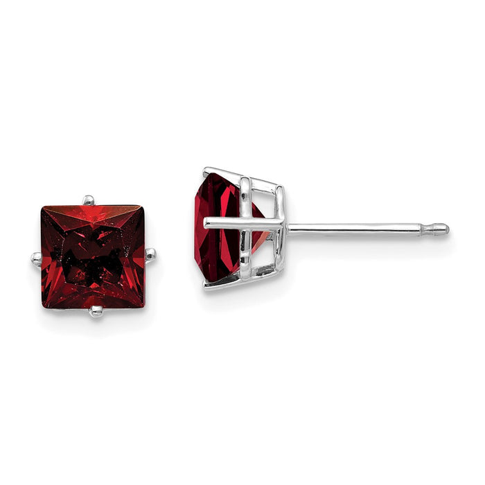 Exclusive 14K White Gold 6mm Princess Cut Garnet Stud Earrings - Stylish Value-1