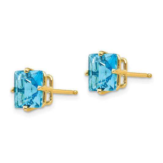 Shop Exclusive 14K Gold 7mm Princess Cut Blue Topaz Stud Earrings - Stylish Value