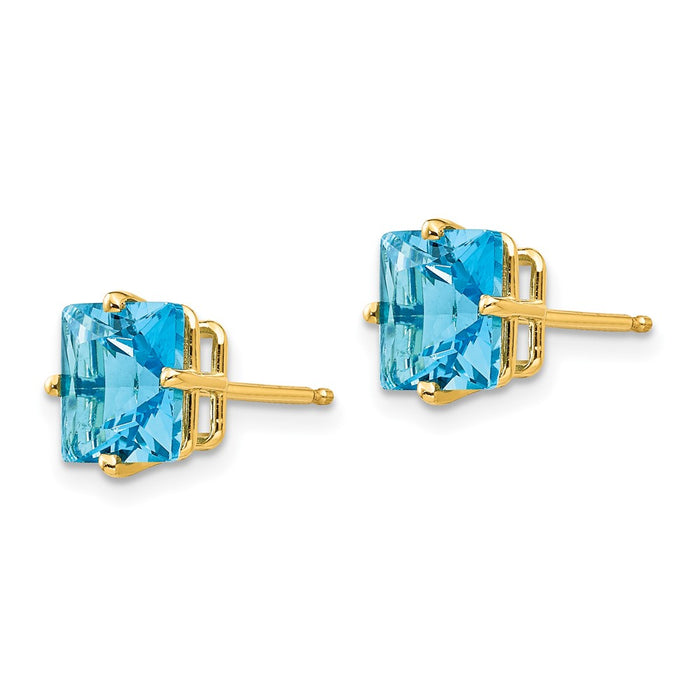 Shop Exclusive 14K Gold 7mm Princess Cut Blue Topaz Stud Earrings - Stylish Value-2