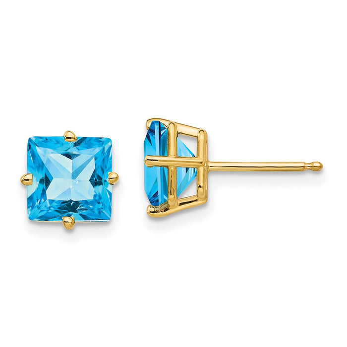 Shop Exclusive 14K Gold 7mm Princess Cut Blue Topaz Stud Earrings - Stylish Value-1